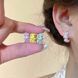 Orecchini a Bottone a Forma di Fiore in Lega di Smalto Stile Coreano Semplici Orecchini Floreali a Goccia d'Olio per Gioielli da Donna