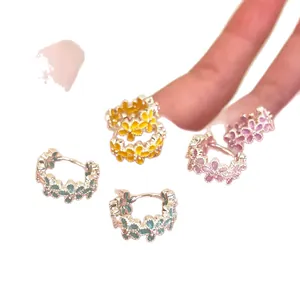 Orecchini a cerchio con fiori in smalto colorato stile coreano per donne e ragazze