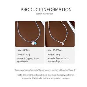 Detailed product specifications for handmade beaded necklaces with zircon pendants and pearls