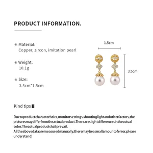 Product information detail for 18k gold plated flower pearl earrings, 3.5cm x 1.5cm