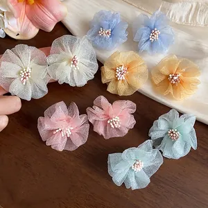 Orecchini a Bottone Dolce Fiore in Chiffon Con Perno in Argento Sterling 925 Eleganti Orecchini da Vacanza Floreali con Perle Artificiali per Donna