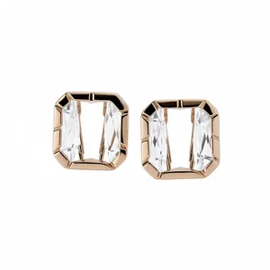 Elegant rose gold crystal square stud earrings with clear geometric faceted stones.