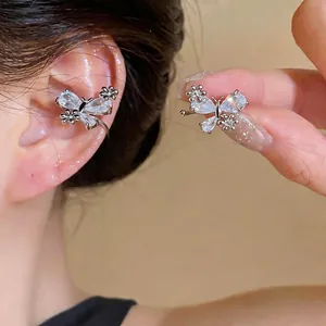 Elegant Butterfly Flower Zirconia Ear Cuff Clip Earrings For Women No Piercing Jewelry Copper Silver Plated Fashion Gift