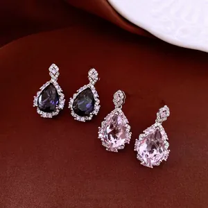 Orecchini di lusso in zirconia a goccia viola e rosa per banchetti ed eventi eleganti