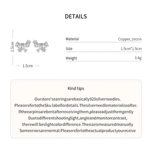 Infographic showing zircon butterfly earring dimensions, material specs, and care tips