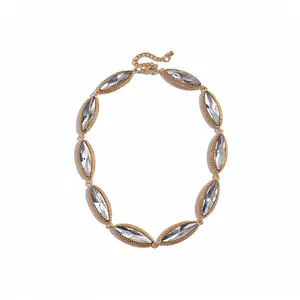 Luxury gold chain necklace with marquise grey crystal geometric pendants for women