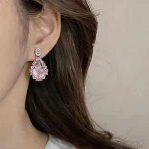 Eleganti orecchini in zircone rosa a forma di goccia con pietre luccicanti per banchetti