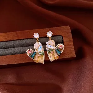 Vintage Ethnic Heart Waterdrop Tassel Stud Earrings For Women Copper Zirconia Glass Artificial Pearl Jewelry Silver Earring Post