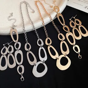 Irregular Hollow Oval Metal Jewelry Necklace Bracelet Earrings For Women Alloy Electroplated Gold Silver Vintage Accessories