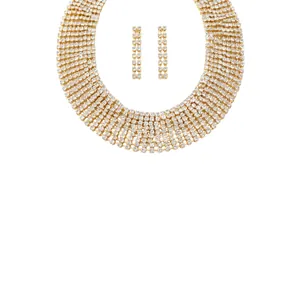 Elegant luxury multi-row rhinestone choker necklace and earring jewelry set for women