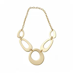 Elegant gold plated irregular hollow oval statement necklace with retro luxury chain