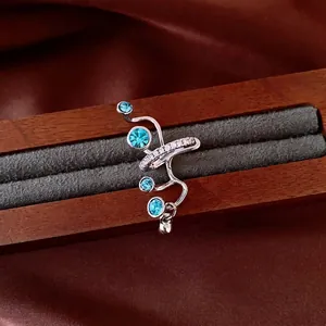 Lussuoso Orecchino a Clip in Rame con Strass Multistrato Non Perforato Geometrico Blu Cerchio per Donna Gioielli di Moda