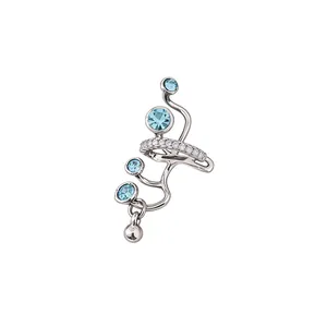 Elegante ear cuff multistrato in argento con zirconi blu chiaro per orecchie non forate