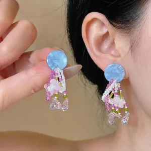 Bohemian Handmade Seed Beads Drop Earrings Geometric Floral Patchwork Summer Ethnic Style Long Jewelry For Women