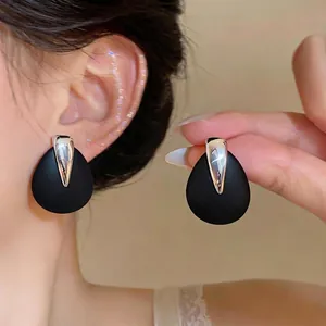 Korean Niche Waterdrop Design Pendant Stud Earrings Minimalist Alloy Agarwood Earrings With 925 Sterling Silver Earring Post For Women