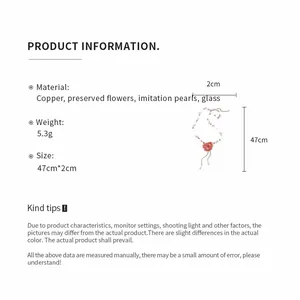 Detailed specifications for the sweet beaded necklace with pink preserved flower pendant