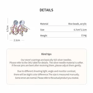 Detailed specification of ethnic rice bead earrings with blue acrylic and 925 silver needles