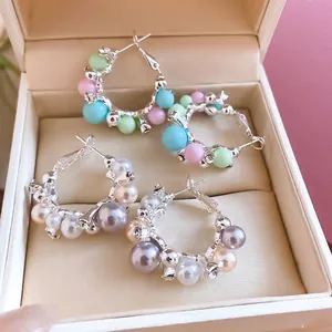Boucles d'Oreilles Créoles Luxueuses en Alliage Strass Avec Tige en Argent Sterling 925 Perles Artificielles pour Femmes