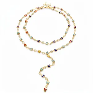 Elegante collar vintage dorado en forma de Y con hermosos dijes de mariposas de colores
