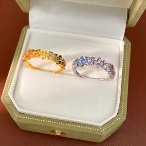 Exquisite colorful zircon cluster rings in gold and silver finish with elegant jewelry box