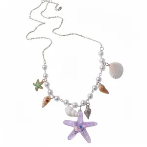 Summer ocean themed starfish and shell pearl necklace for beach vacation outfits