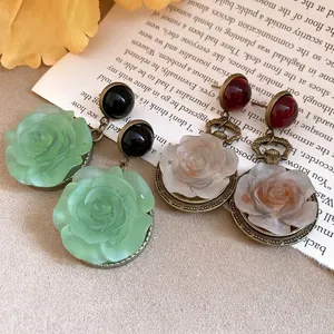 Vintage resin rose flower drop earrings in mint green and clear styles
