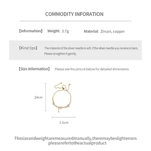 Specification detail for adjustable 18K gold plated zircon bow and star bracelet