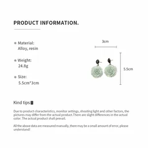 Detailed product specifications for mint green resin flower pendant earrings