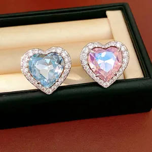 Sparkling heart-shaped cubic zirconia adjustable ring in luxury jewelry box