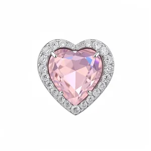 Elegant heart-shaped pink zircon ring with a sparkling diamond-style halo design