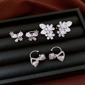 Elegant Copper Zirconia Butterfly Bow-knot Flower Ear Bone Clips For Women No Piercing Light Luxury Fashion Niche Designer Jewelry Earrings