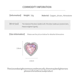 Detailed view of pink heart zircon earring showing 2.8x2.6cm dimensions and materials