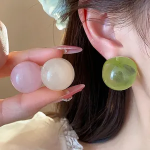 Dopamine Resin Round Stud Earrings With 925 Sterling Silver Post Minimalist Colorful Alloy Earrings For Women Jewelry Gift