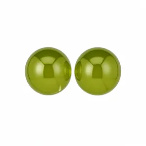 Glossy olive green resin round stud earrings for women, minimalist dopamine style jewelry.