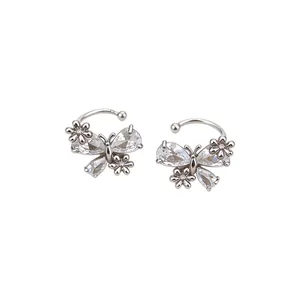 Elegant butterfly ear cuff with sparkling zircon accents for non-pierced ears in silver