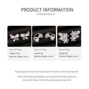 Detailed specifications for copper and zircon butterfly and bow ear clips for women