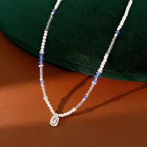 Elegant Square Zirconia Pendant Necklace For Women Beaded Artificial Pearl Choker Fashion Light Luxury Jewelry Gift