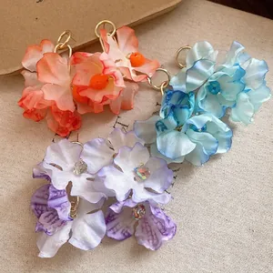 Elegant handmade fabric flower drop earrings with S925 silver needles for vacations