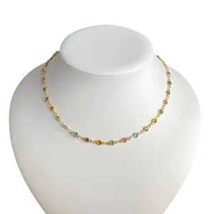 Colorful resin bead gold necklace minimalist clavicle chain for women on display bust