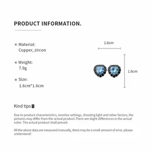 Detailed product specs for zircon heart stud earrings showing size and material info