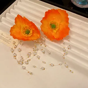 Elegant sweet orange flower beaded tassel earrings for vacation style jewelry accessory
