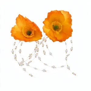 Vibrant orange poppy flower necklace and earrings set with elegant white pearl tassels.