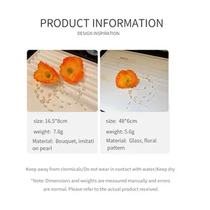 Technical details and dimensions for the poppy floral beaded necklace and earring set.