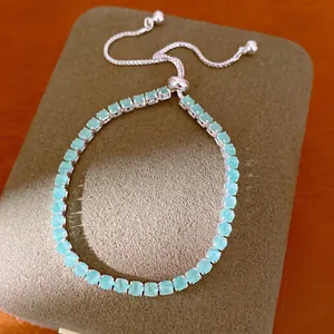 Élégant Bracelet de Tennis en Zirconia Vert Menthe Rond de Luxe Léger pour Femmes Bracelet à Maillons Ajustable en Cuivre