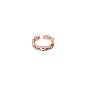 Vintage rose gold rhombus open ring with sparkling full diamond geometric design for women
