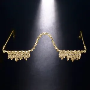 Detailed view of luxury rhinestone fringe eyewear frame with sparkling tassel accents