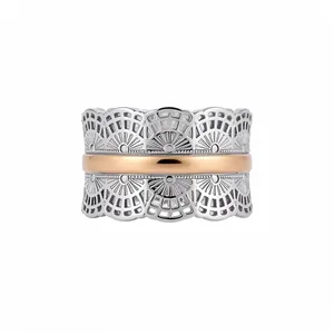 Anello traforato in argento e oro rosa, elegante design bicolore