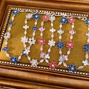 Vintage Zirconia Flower Cross Patchwork Bracelet For Women Elegant Copper Inlaid Luxury Retro Bangle Jewelry Accessory