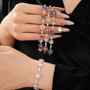 Luxury vintage cubic zirconia flower bracelet featuring elegant floral patterns for women