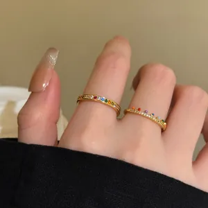 Luxury Copper Rainbow Zirconia Open Ring For Women Adjustable Minimalist Gold Silver Plated Stackable Fashion Jewelry Finger Ring